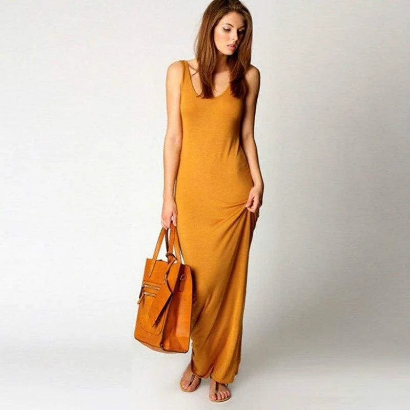 FashionSierra - Slim Maxi Dress Stretch Tank Robe Thin Long Dress O-Neck Sleeveless Classic V-Neck Maxi Dress FashionSierra - Slim Maxi Dress Stretch Tank Robe Thin Long Dress O-Neck Sleeveless Classic V-Neck Maxi Dress