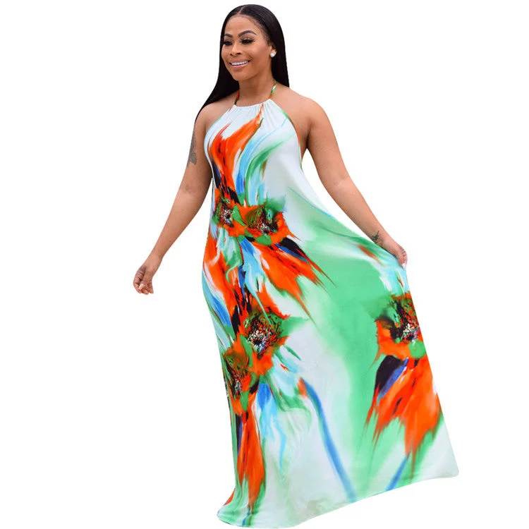 Summer Sleeveless Floral Halter backless Women Long Maxi Dress Trendy Off-Shoulder Ruffle Maxi Dress Summer Sleeveless Floral Halter backless Women Long Maxi Dress Trendy Off-Shoulder Ruffle Maxi Dress