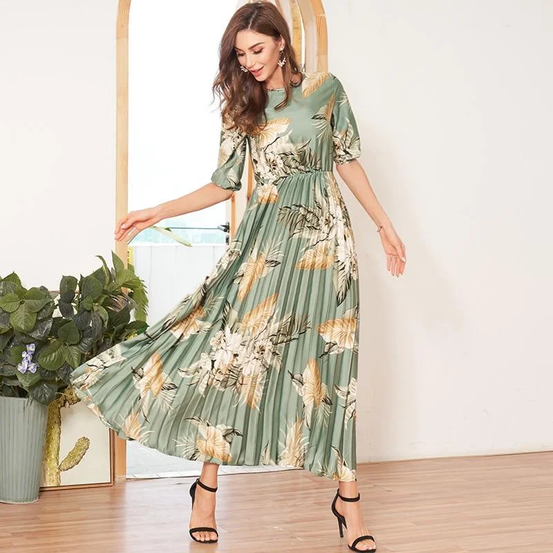 FashionSierra - Tropical Pleated Dress Women Summer Lantern Sleeve Floral Print Satin Dress A-line Holiday Dresses Ladies Maxi Dress Fashionable Maxi Dress with Fringe FashionSierra - Tropical Pleated Dress Women Summer Lantern Sleeve Floral Print Satin Dress A-line Holiday Dresses Ladies Maxi Dress Fashionable Maxi Dress with Fringe