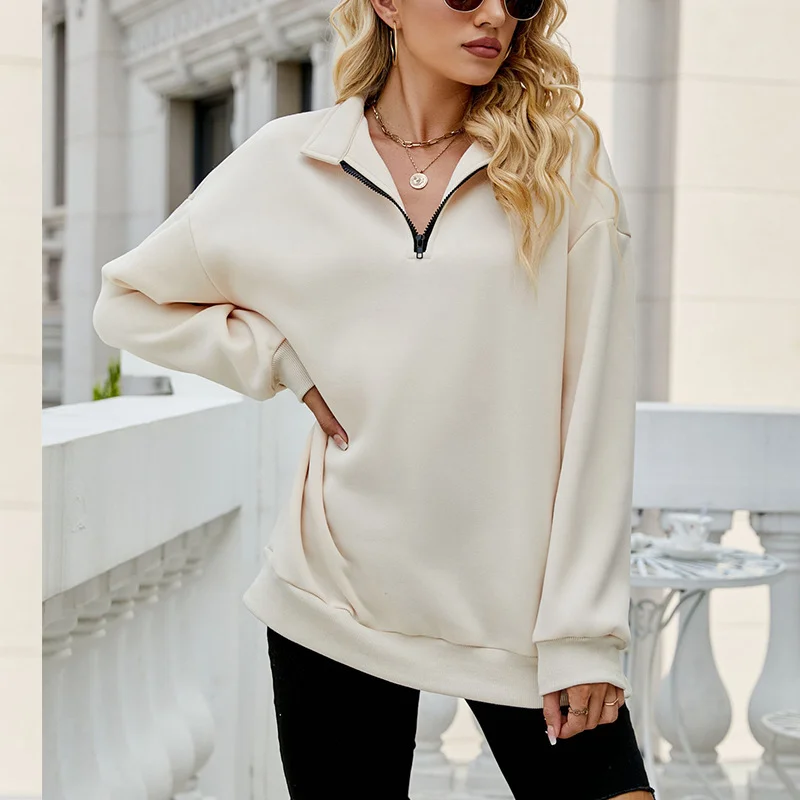 Women Autumn Winter Casual Half-Zipper Pullovers Long Sleeve Sweatshirts Hoodie with Monochrome Minimalist Simple Women Autumn Winter Casual Half-Zipper Pullovers Long Sleeve Sweatshirts Hoodie with Monochrome Minimalist Simple