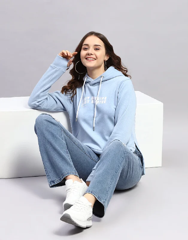 Women Blue Solid Hooded Full Sleeve Sweatshirt Hoodie with Elastic Cuffs Stretchable Comfortable Women Blue Solid Hooded Full Sleeve Sweatshirt Hoodie with Elastic Cuffs Stretchable Comfortable