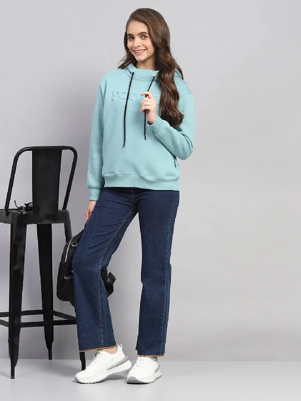 Women Blue Solid Hooded Full Sleeve Sweatshirt Hoodie with High Neck Warm Protective Women Blue Solid Hooded Full Sleeve Sweatshirt Hoodie with High Neck Warm Protective