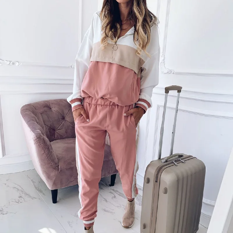 Women Casual Patchwork Design Zipper Hoodies Jogger Pants Sports Set Hoodie with Raw Hem Edgy Unfinished Women Casual Patchwork Design Zipper Hoodies Jogger Pants Sports Set Hoodie with Raw Hem Edgy Unfinished