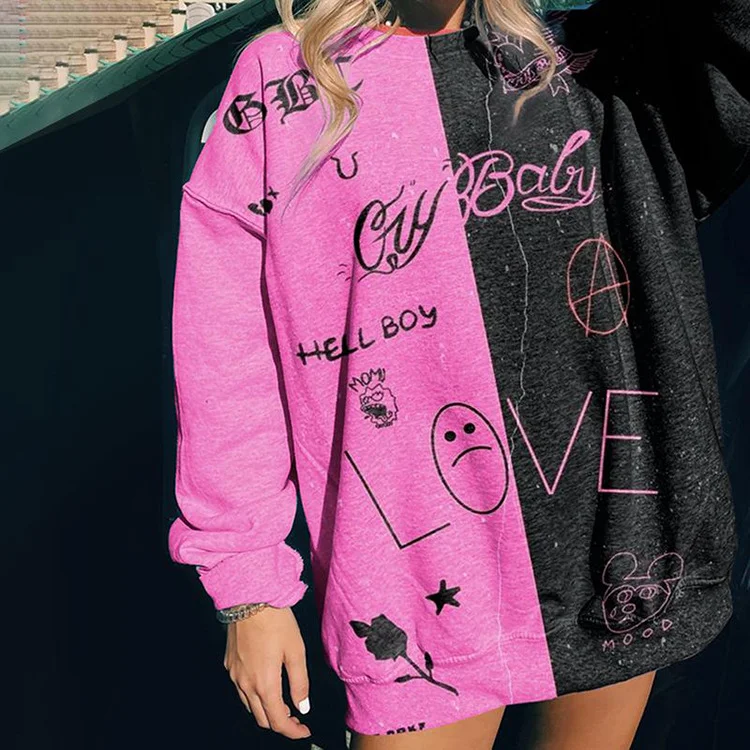 Women Color Blocking Sun Moon Print Pullover Loose Sweatshirt Hoodie with Cropped Fit Short Trendy Women Color Blocking Sun Moon Print Pullover Loose Sweatshirt Hoodie with Cropped Fit Short Trendy