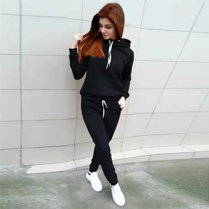 Women Fashion Cacsual Solid Color Pocket Hoodies Drawstring Defined Waist Pants Sports 2pcs Set Hoodie with Slim Fit Tailored Modern Women Fashion Cacsual Solid Color Pocket Hoodies Drawstring Defined Waist Pants Sports 2pcs Set Hoodie with Slim Fit Tailored Modern