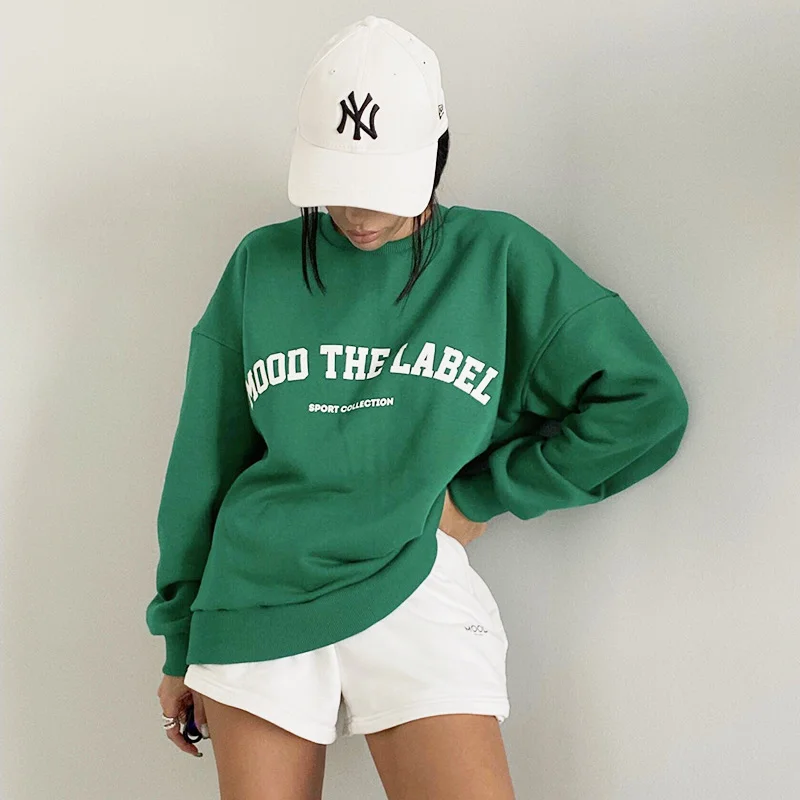 Women Fashion Letter Print Round Neck Loose Long Sleeve Casual Sweatshirt Hoodie with Tied Waist Feminine Flattering Women Fashion Letter Print Round Neck Loose Long Sleeve Casual Sweatshirt Hoodie with Tied Waist Feminine Flattering