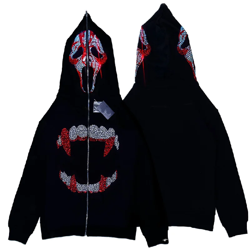Women Fashion Y2k Edgy Rhinestone Shark Patter Hoodie Hoodie with Hem Applique Textured Unique Women Fashion Y2k Edgy Rhinestone Shark Patter Hoodie Hoodie with Hem Applique Textured Unique