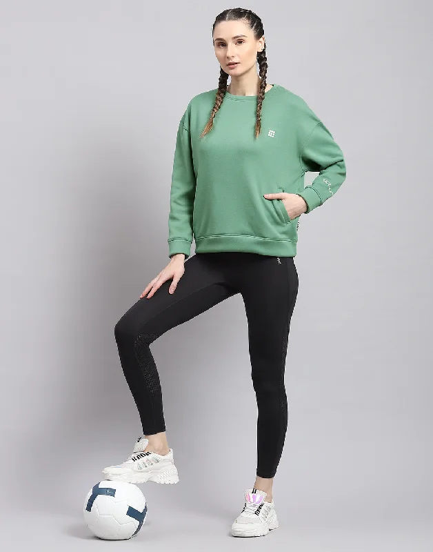 Women Green Solid Round Neck Full Sleeve Sweatshirt Hoodie with Hem Detail Decorative Unique Women Green Solid Round Neck Full Sleeve Sweatshirt Hoodie with Hem Detail Decorative Unique