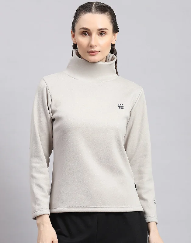 Women Grey Solid T Neck Full Sleeve Sweatshirt Hoodie with Ribbed Neckline Snug Warm Women Grey Solid T Neck Full Sleeve Sweatshirt Hoodie with Ribbed Neckline Snug Warm