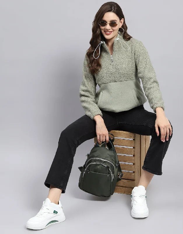 Women Grey Solid Turtle Neck Full Sleeve Sweatshirt Hoodie with Rolled Sleeves Casual Relaxed Women Grey Solid Turtle Neck Full Sleeve Sweatshirt Hoodie with Rolled Sleeves Casual Relaxed