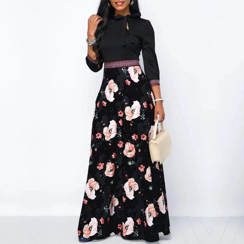 FashionSierra - Women Long Maxi Dresses Boho Floral Hollow Neck Three Quarter Sleeve Ethnic Summer Beach Female Stylish Style Dress Trendy Maxi Dress with Lace FashionSierra - Women Long Maxi Dresses Boho Floral Hollow Neck Three Quarter Sleeve Ethnic Summer Beach Female Stylish Style Dress Trendy Maxi Dress with Lace