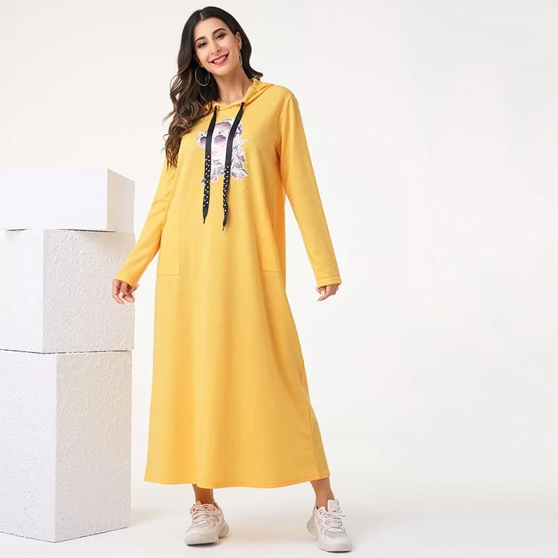 FashionSierra - Women Loose Dress Fashion Drawstring Cartoon Print Long Sleeve Hooded Maxi Dresses Trendy Short Sleeve Maxi Dress FashionSierra - Women Loose Dress Fashion Drawstring Cartoon Print Long Sleeve Hooded Maxi Dresses Trendy Short Sleeve Maxi Dress
