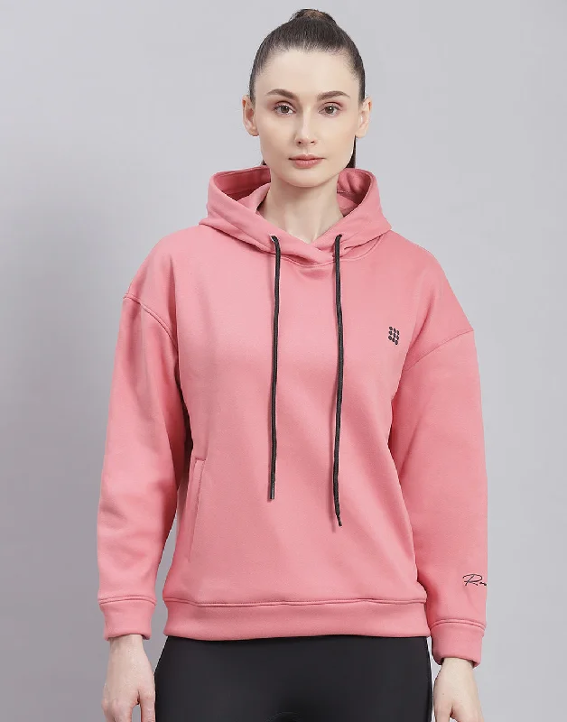 Women Pink Solid Hooded Full Sleeve Sweatshirt Hoodie with Contrast Stitching Detailed Premium Women Pink Solid Hooded Full Sleeve Sweatshirt Hoodie with Contrast Stitching Detailed Premium