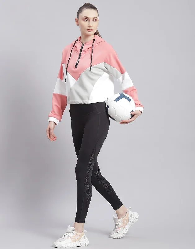 Women Pink Solid Hooded Full Sleeve Sweatshirt Hoodie with Pattern Geometric Abstract Women Pink Solid Hooded Full Sleeve Sweatshirt Hoodie with Pattern Geometric Abstract