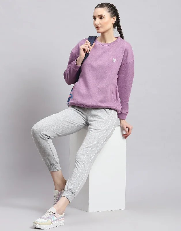Women Purple Solid Round Neck Full Sleeve Sweatshirt Hoodie with Hem Embroidery Detailed Premium Women Purple Solid Round Neck Full Sleeve Sweatshirt Hoodie with Hem Embroidery Detailed Premium