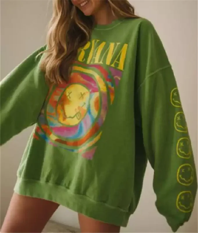 Women Street Fashion Pullover Letter Smiling Face Print Round Neck Sweatshirt Loose Top Hoodie with Illustration Artistic Creative Women Street Fashion Pullover Letter Smiling Face Print Round Neck Sweatshirt Loose Top Hoodie with Illustration Artistic Creative