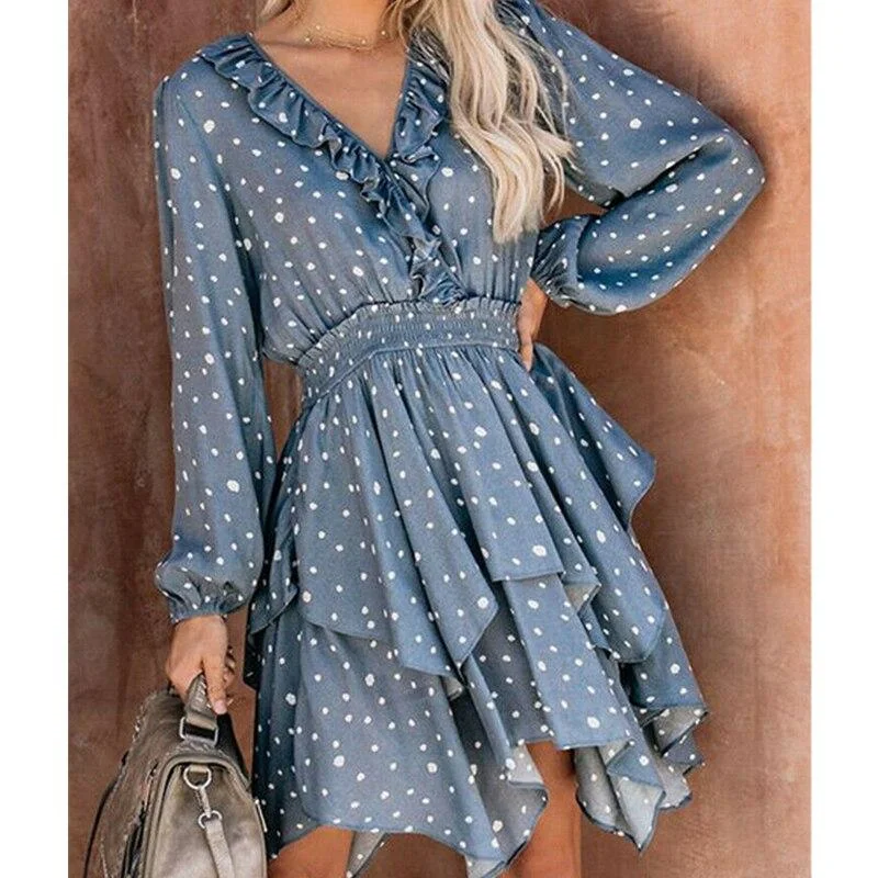 FashionSierra - Women Summer Polka Dot Long Sleeve V-Neck Maxi Dress Fashion Boho Holiday Beach Pierced Ruffled Asymmetrical Dress Sundress Chic Summer Floral Maxi Dress FashionSierra - Women Summer Polka Dot Long Sleeve V-Neck Maxi Dress Fashion Boho Holiday Beach Pierced Ruffled Asymmetrical Dress Sundress Chic Summer Floral Maxi Dress