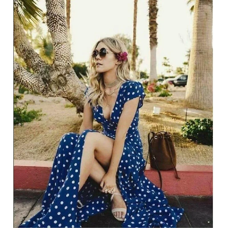 FashionSierra - Women Wrap Summer Boho Polka Dot Maxi Dress Casual Ladies Short Sleeve V Neck Holiday Beach Long Sundress Plus Size Elegant Maxi Dress with Belt FashionSierra - Women Wrap Summer Boho Polka Dot Maxi Dress Casual Ladies Short Sleeve V Neck Holiday Beach Long Sundress Plus Size Elegant Maxi Dress with Belt