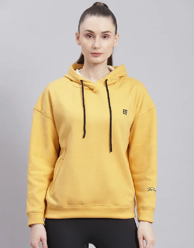 Women Yellow Solid Hooded Full Sleeve Sweatshirt Hoodie with Front Slit Layering Stylish Women Yellow Solid Hooded Full Sleeve Sweatshirt Hoodie with Front Slit Layering Stylish