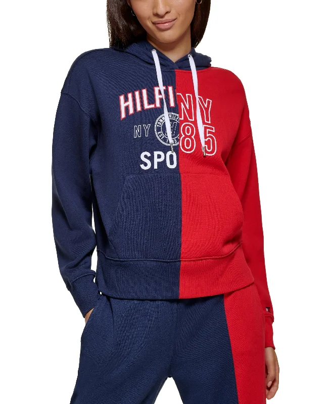 Women's Active color blocked with split graphic hoodie Hoodie with Exposed Zipper Edgy Industrial Women's Active color blocked with split graphic hoodie Hoodie with Exposed Zipper Edgy Industrial
