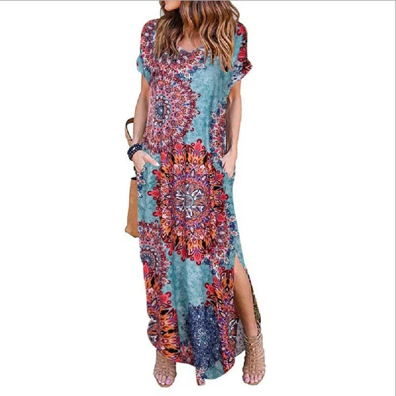 FashionSierra - Women's Boho Pocket Long Maxi Dress Floral Cocktail Party Summer Beach Casual V Neck Split Loose Dress Sundress Elegant Maxi Dress with Ruffles FashionSierra - Women's Boho Pocket Long Maxi Dress Floral Cocktail Party Summer Beach Casual V Neck Split Loose Dress Sundress Elegant Maxi Dress with Ruffles