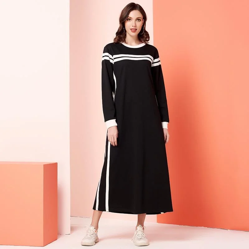 FashionSierra - Womens Casual Dress Black White Patchwork Plus Striped O Neck Long Sleeve Maxi Dresses Cozy Open-Back Maxi Dress FashionSierra - Womens Casual Dress Black White Patchwork Plus Striped O Neck Long Sleeve Maxi Dresses Cozy Open-Back Maxi Dress