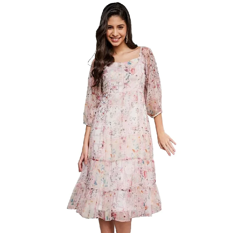 AND Women's Polyester A-Line Calf Length Dress (SS22AND12DRR2C_Multi_L) Multicolour