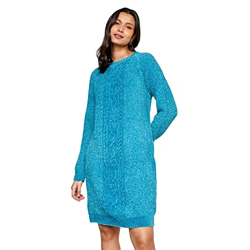 AND Women's Polyester Straight Regular Length Dress (FW22AB232DRFK_Teal_S)