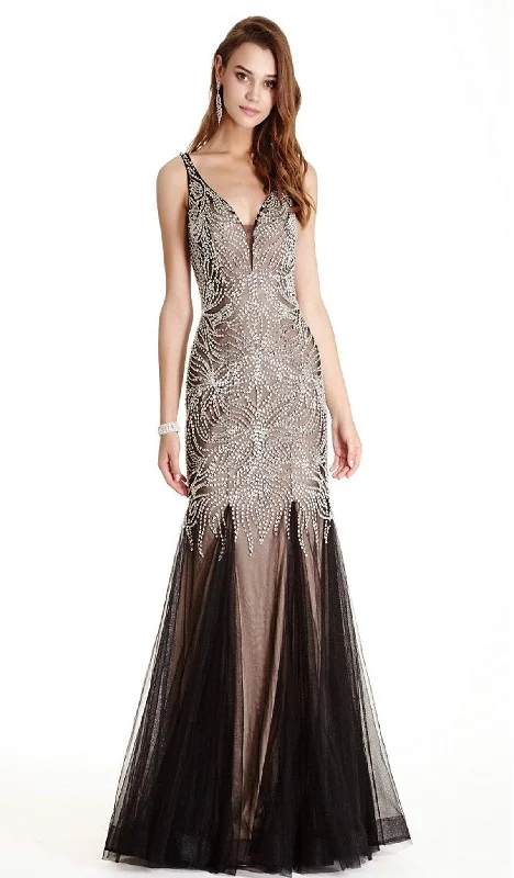 Aspeed Design - Dazzling Deep V-neck Trumpet Prom Dress