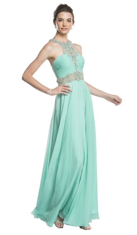 Aspeed Design - Embellished Halter Neck A-line Prom Dress