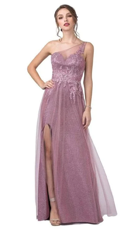 Aspeed Design - L2422 Asymmetric Mesh Overlay Dress