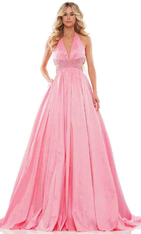 Colors Dress 2910 - Taffeta Halter Neck Voluminous Gown