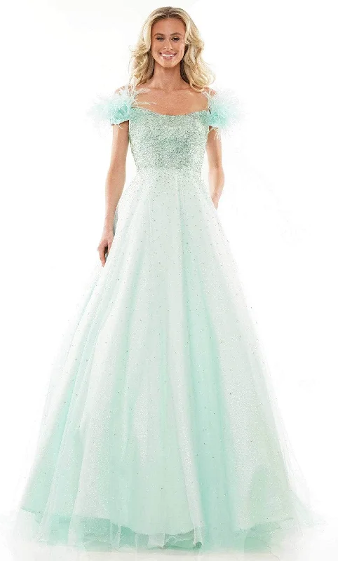 Colors Dress 2936 - Stunning A-line Feathered Gown
