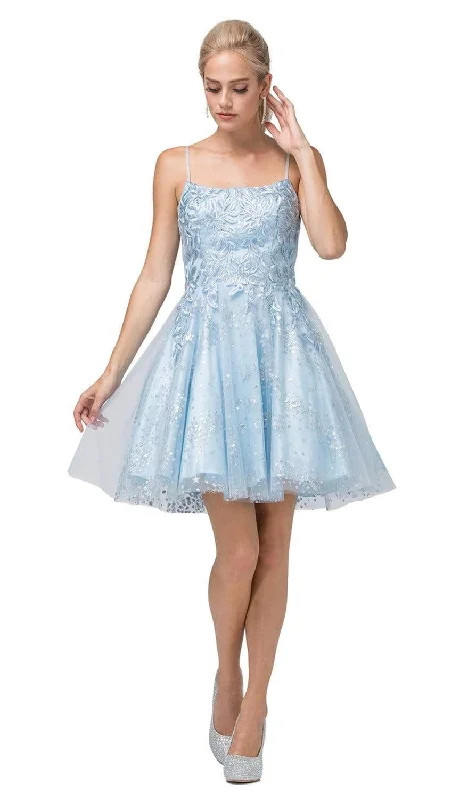 Dancing Queen - 3158 Embroidered Foliage Short A-Line Dress