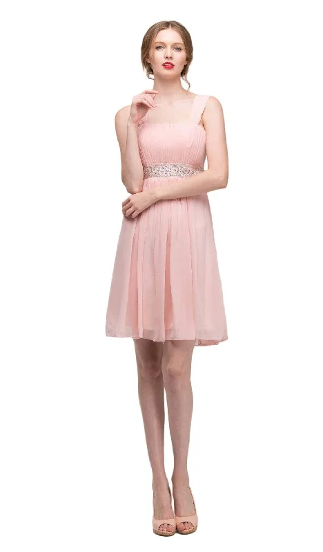 Eureka Fashion - 2450 Embellished Chiffon Knee Length A-line Dress