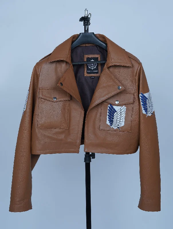 Handmade AOT Inspired Women Brown Leather Jacket Faux Fur Jacket Real Fur Jacket Shearling Jacket Handmade AOT Inspired Women Brown Leather Jacket Faux Fur Jacket Real Fur Jacket Shearling Jacket