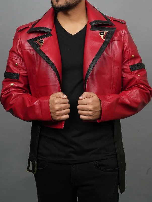 Handmade Guilty Gear Strive Inspired Cosplay Leather Jacket | Sol Badguy Costume Jacket Belted Jacket Elasticated Jacket Padded Jacket Handmade Guilty Gear Strive Inspired Cosplay Leather Jacket | Sol Badguy Costume Jacket Belted Jacket Elasticated Jacket Padded Jacket