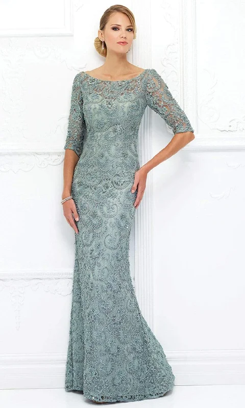 Ivonne D for Mon Cheri - Quarter Sleeve Beaded Lace Sheath Gown 118D06