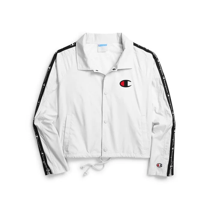 Champion Womans Life Zipper Tape Cropped Coaches Jacket A-Line Jacket Boat Neck Shawl Collar Champion Womans Life Zipper Tape Cropped Coaches Jacket A-Line Jacket Boat Neck Shawl Collar