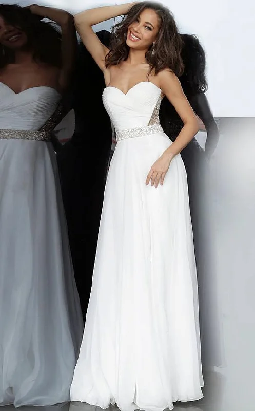 Jovani - Strapless Ruche-Ornate A-Line Dress 00457SC - 1 pc Off-White In Size 12 Available