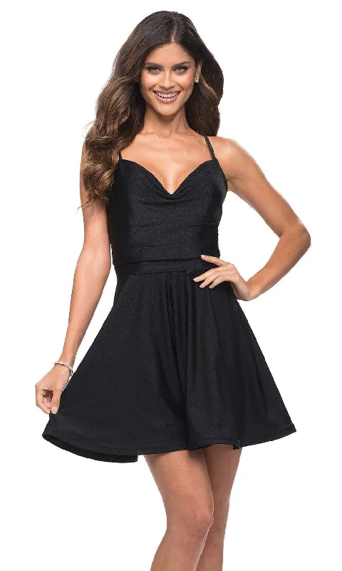 La Femme - 30066 V Neck Jersey A-line Dress