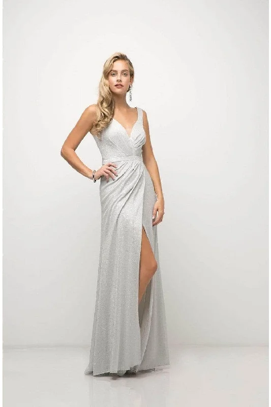 Ladivine CH551 - V-neck Shimmer Sheath Dress