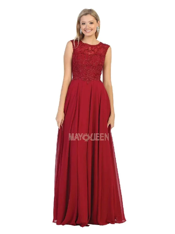 May Queen - MQ1707 Swirl Motif Embroidered Chiffon Dress