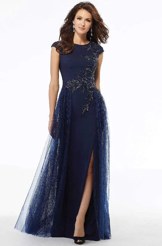 MGNY By Mori Lee - Cap Sleeve Beaded Overskirt Dress 72102SC - 1 pc Silver In Size 12 Available