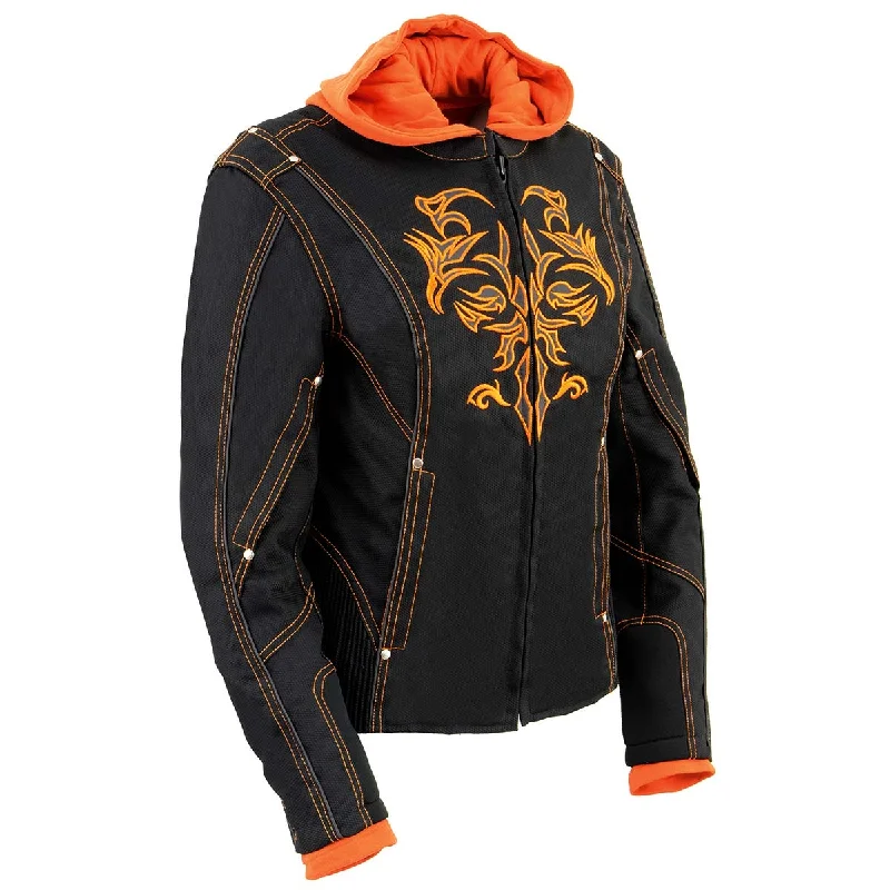 NexGen SH1939 Women's 'Reflective Tribal' Orange and Black 3/4 Textile Vented Jacket Fleece Jacket Down Jacket Parka NexGen SH1939 Women's 'Reflective Tribal' Orange and Black 3/4 Textile Vented Jacket Fleece Jacket Down Jacket Parka