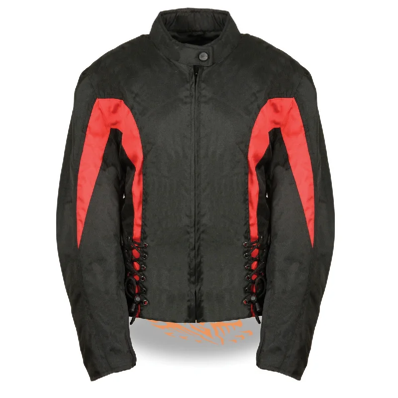 Nexgen SH2188 Women's Black and Red Textile Motorcycle Riding Jacket with Side Stretch and Lacing Striped Jacket Polka Dot Jacket Floral Jacket Nexgen SH2188 Women's Black and Red Textile Motorcycle Riding Jacket with Side Stretch and Lacing Striped Jacket Polka Dot Jacket Floral Jacket