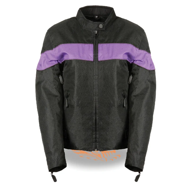 Milwaukee Leather SH2261 Women's Black and Purple Textile Lightweight Motorcycle Jacket with Reflective Piping Trench Coat Raincoat Waterproof Jacket Milwaukee Leather SH2261 Women's Black and Purple Textile Lightweight Motorcycle Jacket with Reflective Piping Trench Coat Raincoat Waterproof Jacket