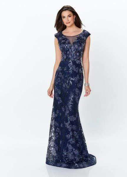 Montage by Mon Cheri - Sequined Illusion Scoop Gown 119947 - 1 pcs Navy in Size 10 Available