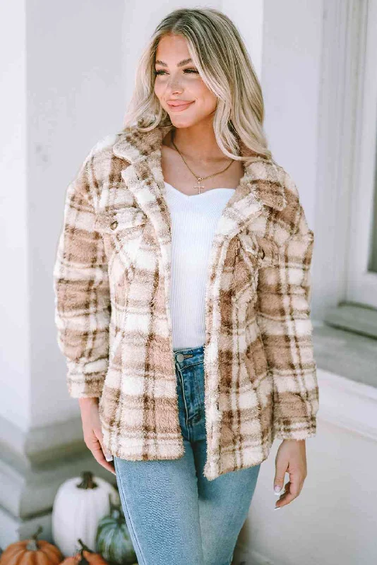 Classic and Timeless: Plaid Collared Neck Jacket for Women Welt Pockets Slit Pockets Flap Pockets Classic and Timeless: Plaid Collared Neck Jacket for Women Welt Pockets Slit Pockets Flap Pockets