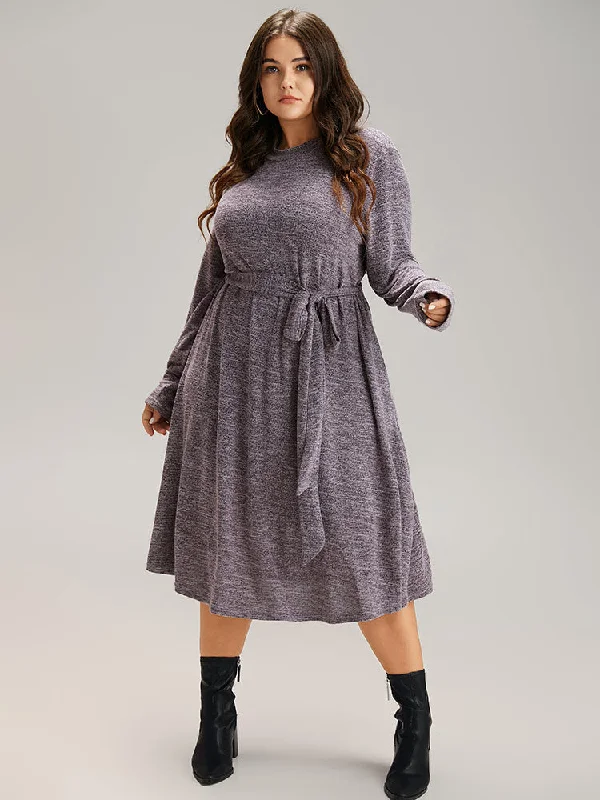 Plain Heather Pocket Belted Dress